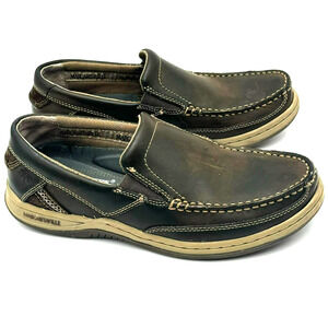 MARGARITAVILLE Men's 8 Brown Leather Slip On Boat Shoes Loafers Skechers Insoles